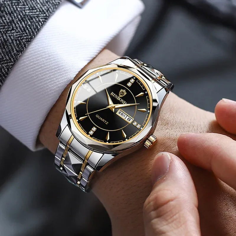 BINBOND Men's Fashion Quartz Watches Ultra Thin Diamond Stainless Steel Watch Waterproof Luminous Wrist Watch