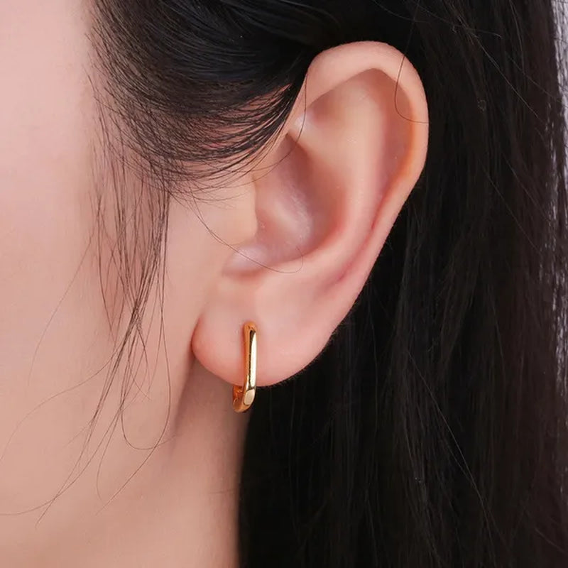 Small Gold Plated Oval Hoop Earrings Hypoallergenic Gold Huggie Earrings for Women, Silver Gold U Shaped Small Hoop Earrings