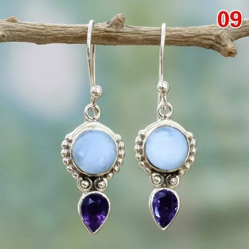 12Styles Vintage Earrings Rainbow Moonstone Earring Amethyst&Peridot&Pearl Dangle Earrings for Women Wedding Bridal Jewelry Gifts