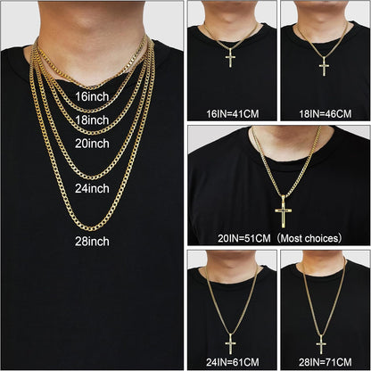 925 Sterling Silver Cross Necklace for Men Women，Black Cross Necklaces with 4.5MM Durable Stainless Steel Cuban Link Curb Chain，18K Gold over Real Silver Cross Pendant Necklace 16-28 Inches