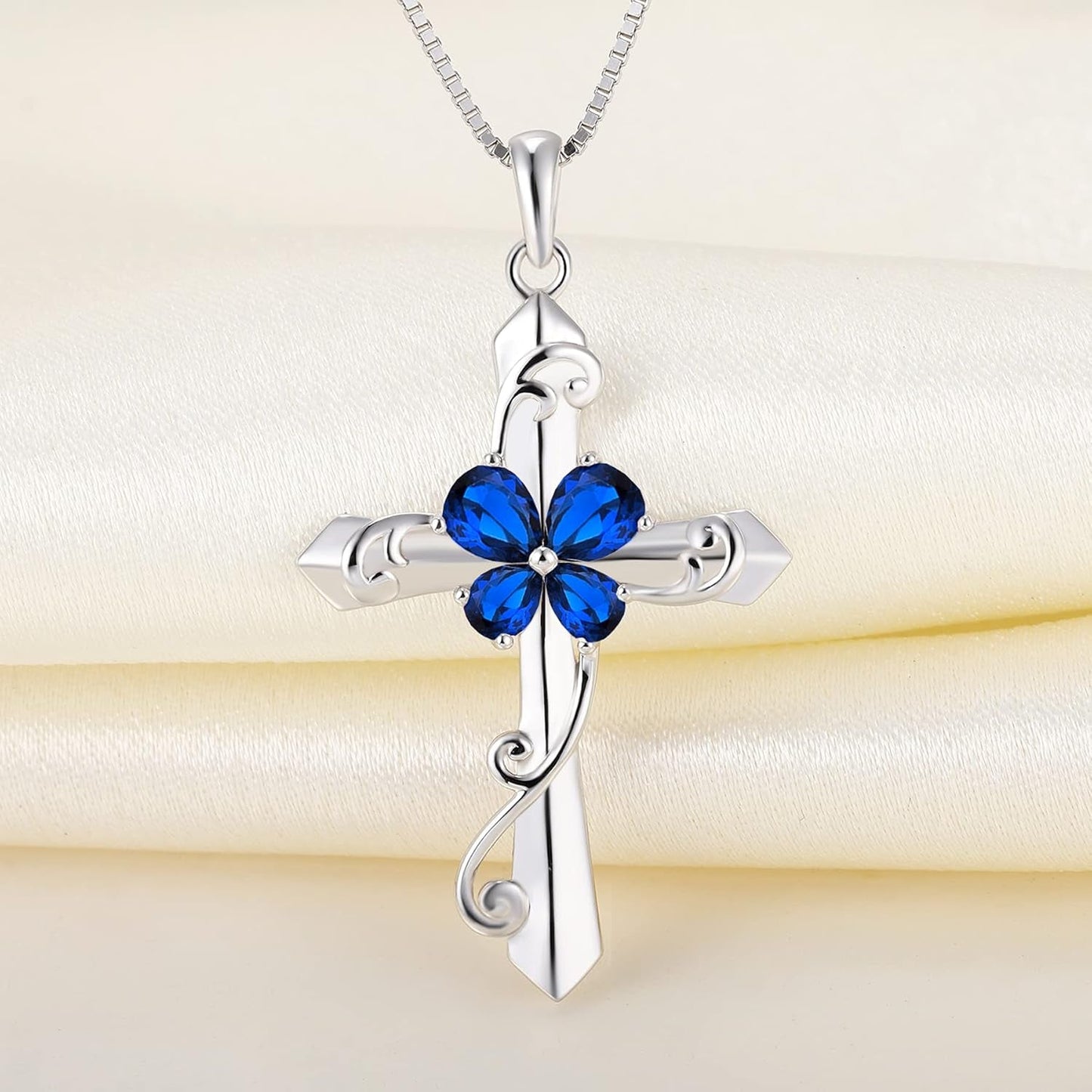 Women'S Butterfly Cross Necklace Sterling Silver Birthstones Leaves Pendant Crucifix Jewelry for Women