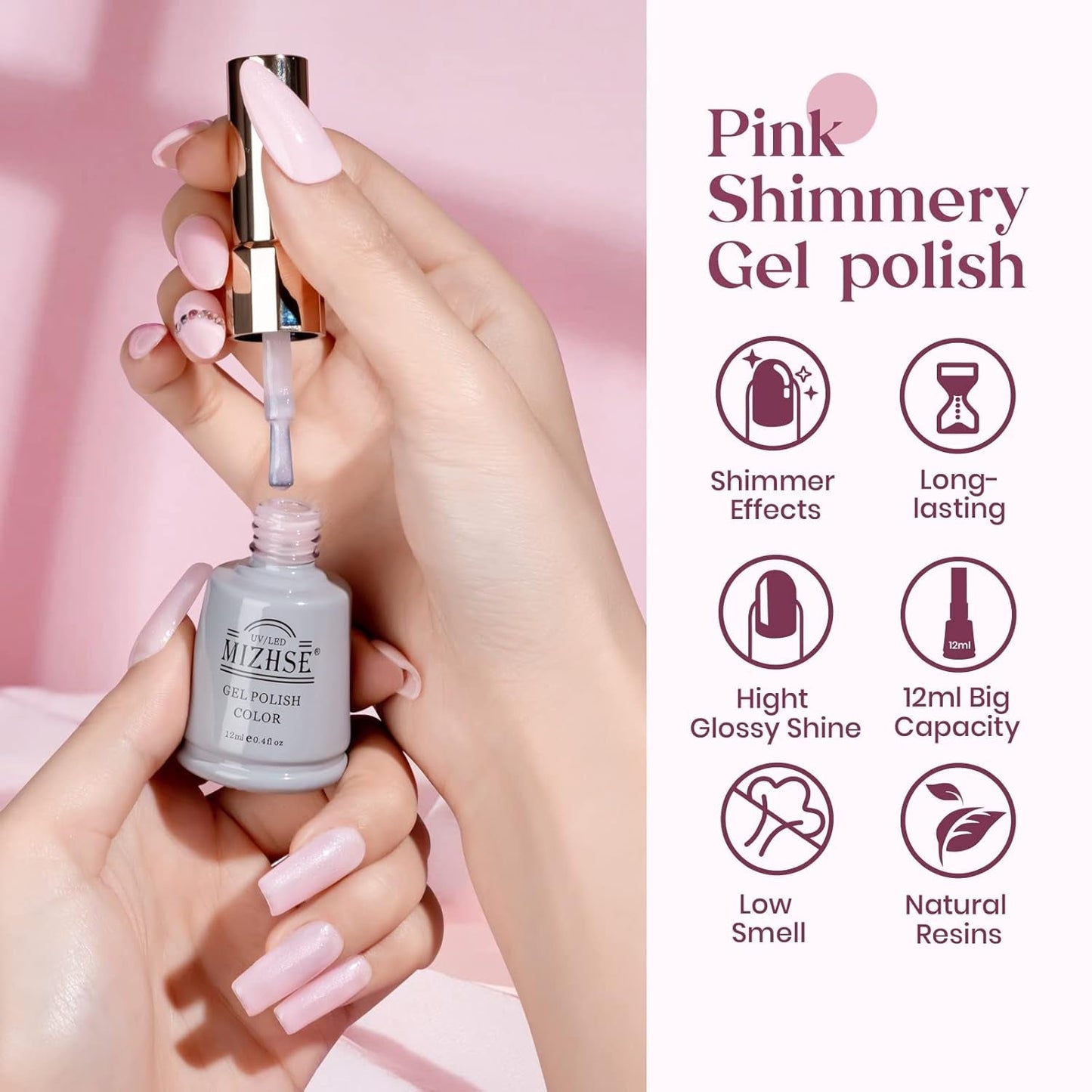 Pink Gel Nail Polish, 12Ml Light Sheer Pink Jelly Nude Soak off LED Gel Polish Varnish Nail Art Manicure Salon Home DIY 0.4Oz