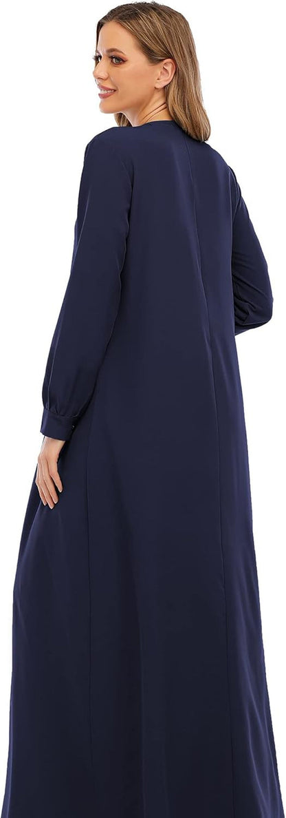 Womens Abaya Long Sleeve Muslim Dress Prayer Clothes Casual Islamic Kaftan with Pocket