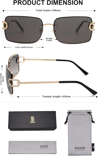 Vintage Rectangle Sunglasses for Women,Trendy Rimless 90S UV400 Womens Y2K Shades SJ1178