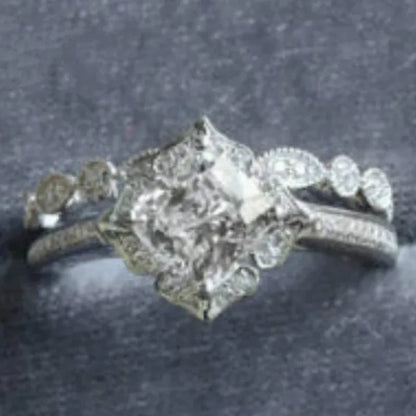 Exquisite Romantic 925 Standard Sterling Silver Fancy Engagement Princess Wedding Ring Love Diamond Set Size 6-10