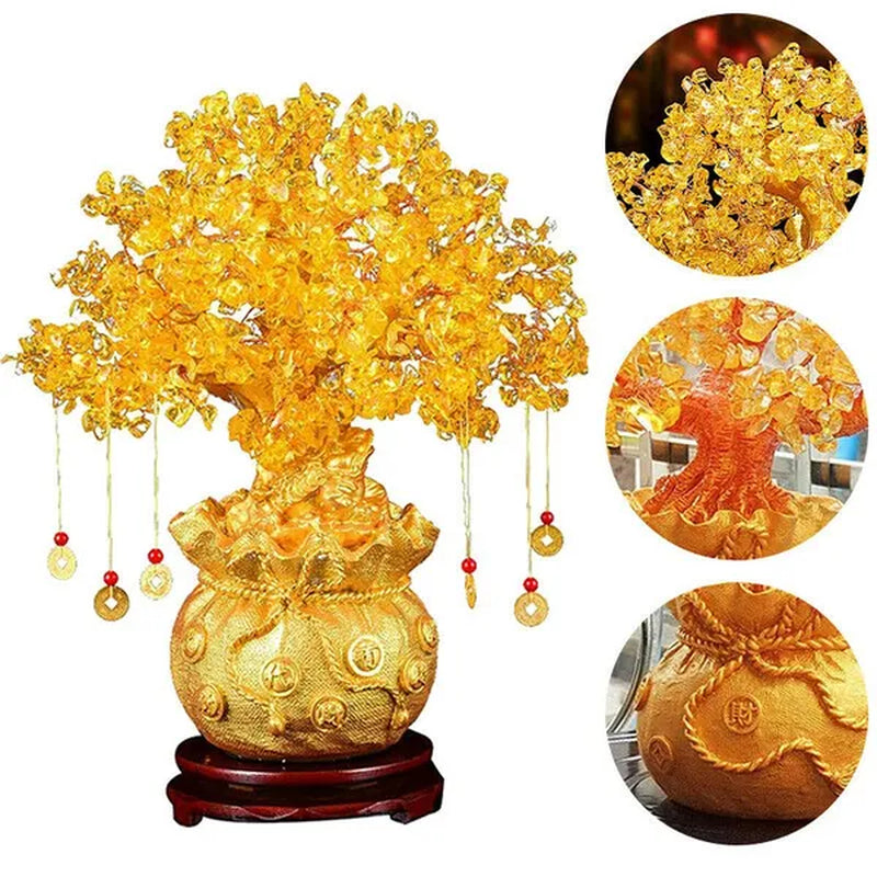 New Lucky Tree Feng Shui Money Fortune Tree Feng Shui Citrine Money Tree Crystal Bonsai Style Money Tree with Wealth Coins for Tabletop Decoration Home Office Store