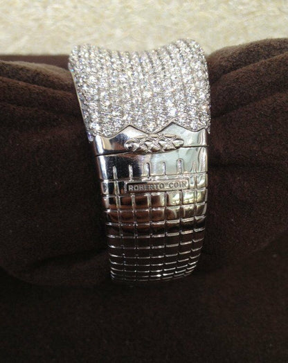 ROBERTO COIN STAMPED ORIGINAL BANGLE DIAMOND ROUND BRILLIANT PRONG SET DIAMOND