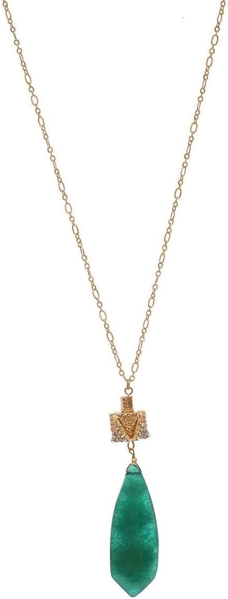 Women'S Smooth Long Briolette Stone Dangle Pendant with 30" Link Chain Necklace