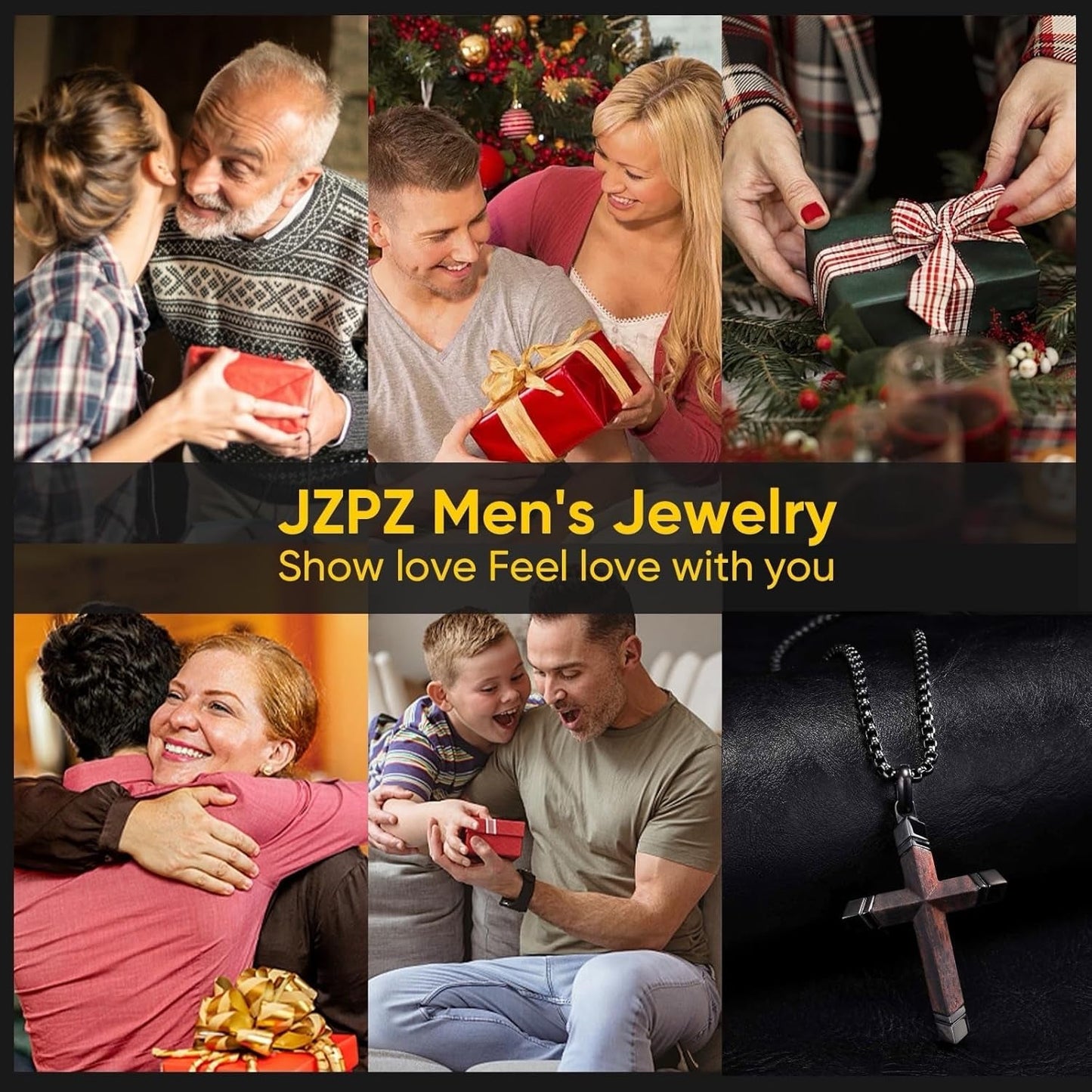 Wooden Cross Necklace for Men : 24'' Strong Chain Wood Christian Crosses Pendant,Silver/Black/Gold Plated Stainless Steel Religious Crucifix,Premium Gift for Him,Son,Husband,Boyfriend,Birthday