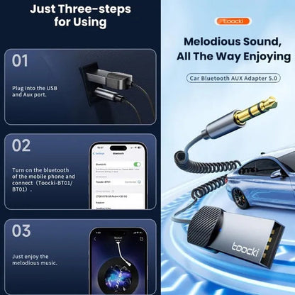 Toocki USB Bluetooth 5.0 Aux Adapter Wireless Car Receiver 3.5Mm Jack Audio Handsfree for Car Kit Speaker Transmitter
