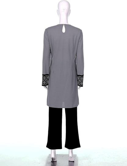Womens Muslim Abaya 2-Piece Suits Long Sleeve Robe with Pants Outfit Islamic Prayer Clothes Sets