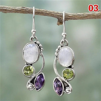 12Styles Vintage Earrings Rainbow Moonstone Earring Amethyst&Peridot&Pearl Dangle Earrings for Women Wedding Bridal Jewelry Gifts