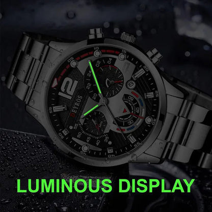 Fashion Men’s Stainless Steel Watches Luxury Quartz Wristwatch Calendar Luminous Clock Men Business Casual Watch