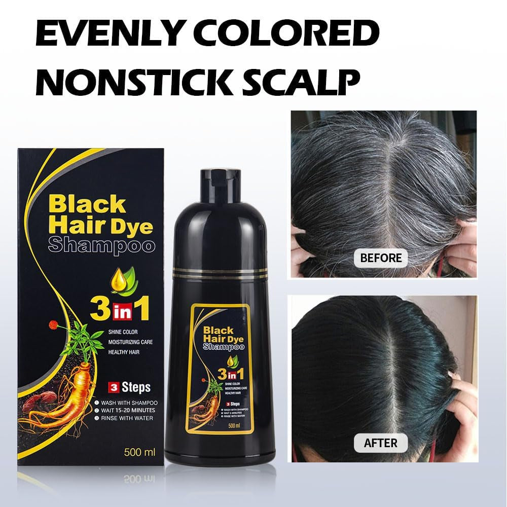 Black Hair Dye Shampoo 3 in 1 for Women/Men for Gray Coverage Instant Hair Color Shampoo Natural Herbal Semi Permanent Champu Para Cana