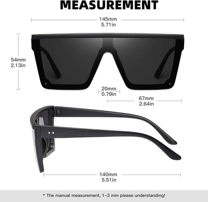 Square Sunglasses for Women Men Fashion Big Frame Flat Top Sun Glasses Mirror Lens