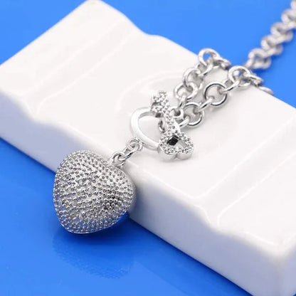 FASHION Women'S 925 Sterling Silver Necklace Noble Heart Pendant Necklace/Bracelet Solid Silver Rolo Chain Birthday Party Jewelry