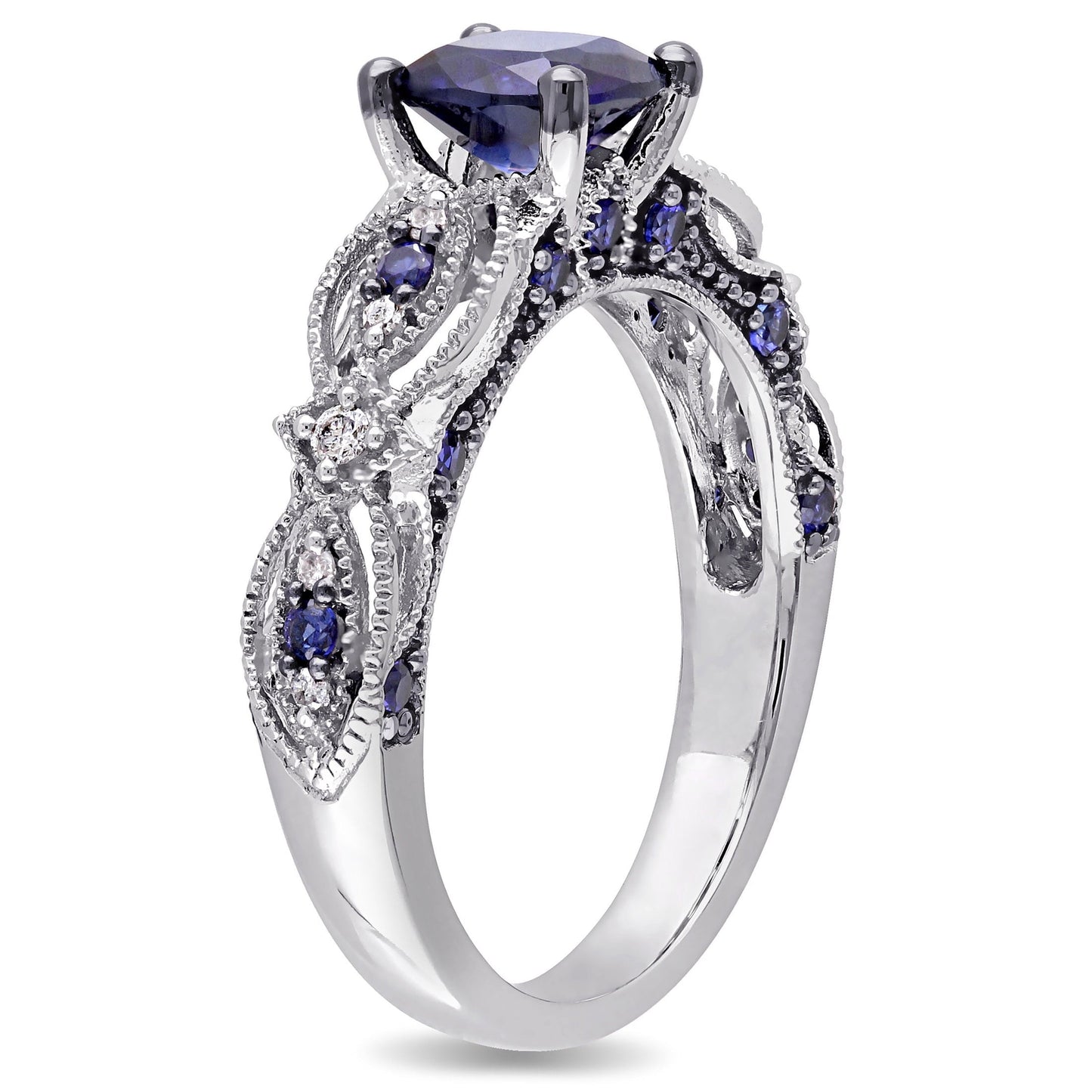 Women'S 1 5/8 CT. Created Blue Sapphire and Diamond Engagement Ring in 10Kt White Gold