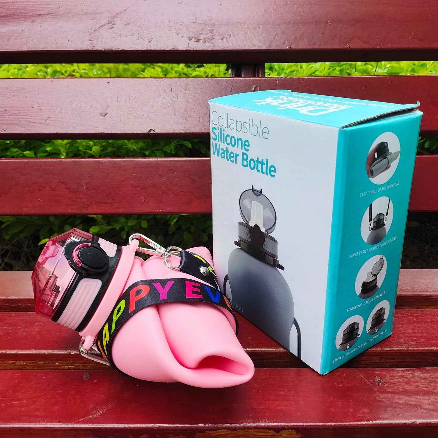 68 Oz Collapsible Silicone Water Bottles with Straw for Traveling/Running, Half Gallon Motivational Water Bottle Jug with Time Marker (Flamingo Pink)