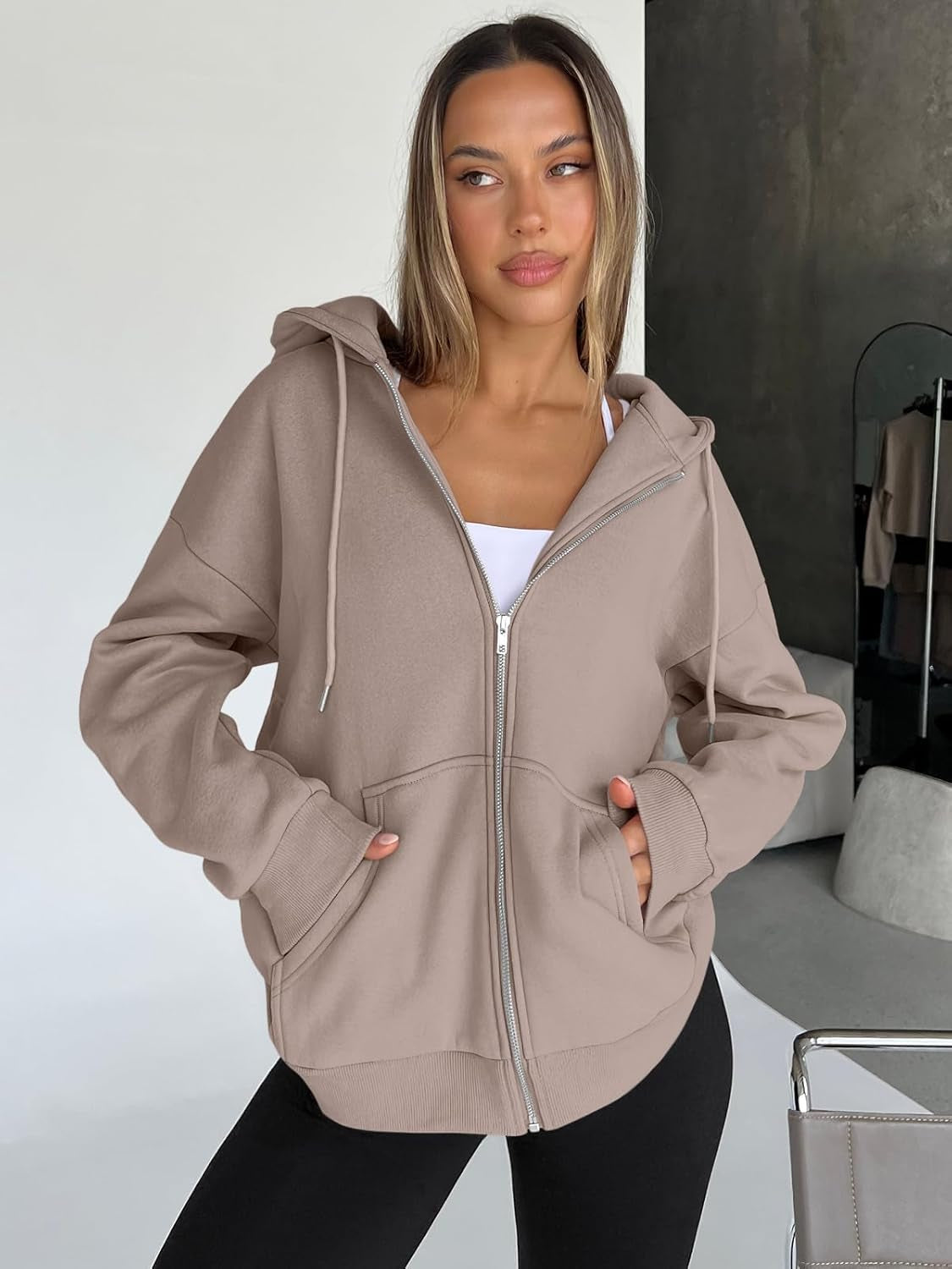 Womens Zip up Hoodies Oversized Sweatshirts Fall Fashion Outfits Casual Jackets 2025 Winter Clothes
