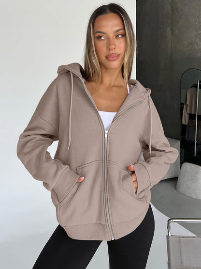 Womens Zip up Hoodies Oversized Sweatshirts Fall Fashion Outfits Casual Jackets 2025 Winter Clothes