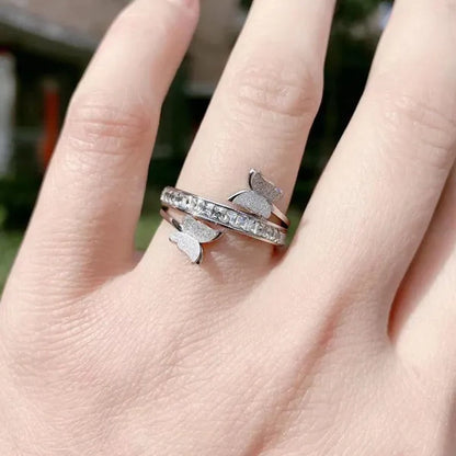 Women Titanium Eternity Ring Crystal Anniversary Butterfly Wedding Engagement Band Size 6-9