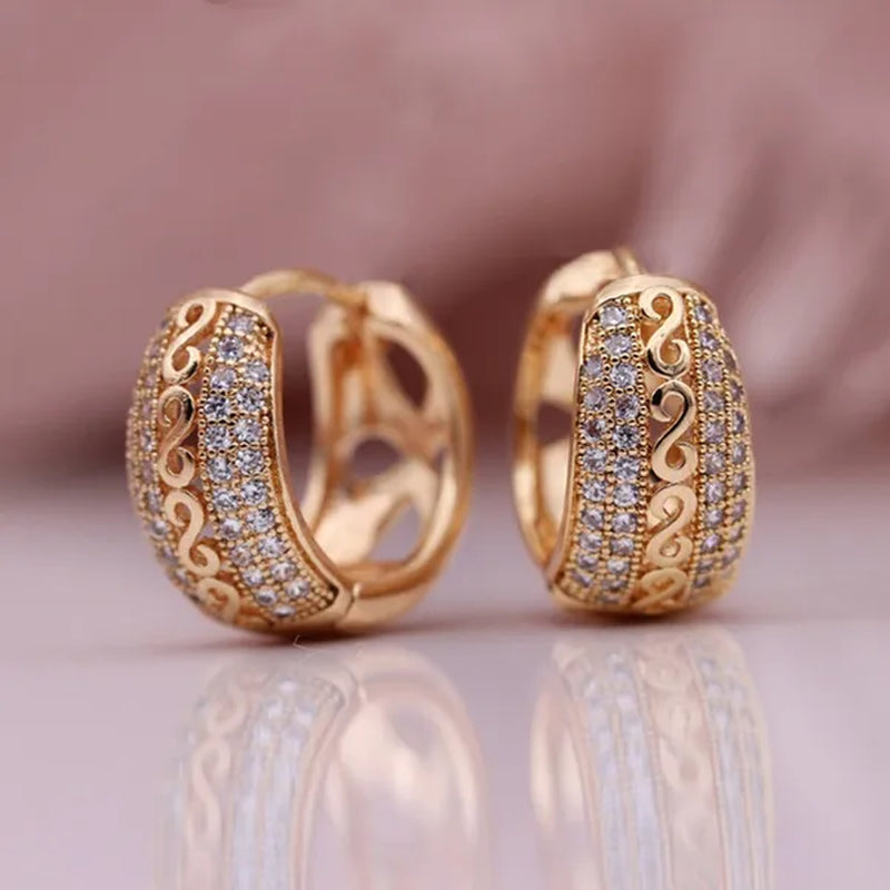 Casual  Fashion Elegant Carved Cloud Pattern Hollow Gold/Silver Inlaid Zircon Earrings for Women