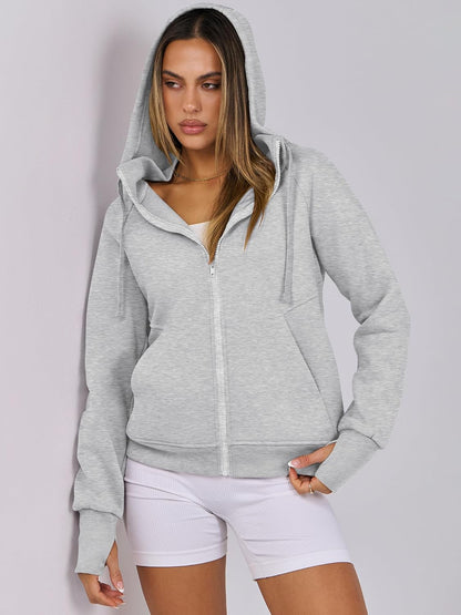 Womens Zip up Hoodies Fleece Jackets Long Sleeve Sweatshirts Pockets Casual Fall Fashion Preppy Outfits Y2K Clothes