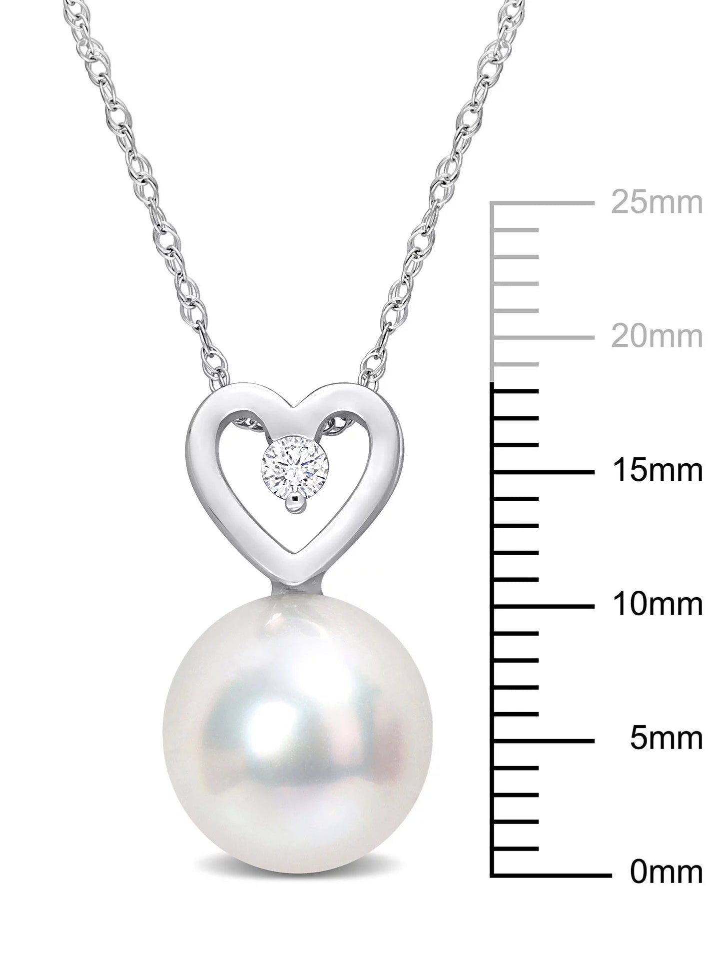 Women'S 9.5-10Mm South Sea Cultured Pearl and Diamond Accent 10Kt White Gold Heart Drop Pendant