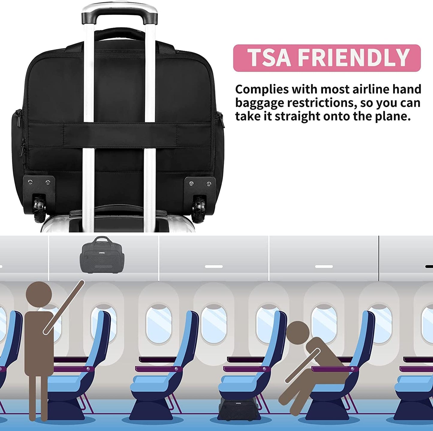 Rolling Laptop Bag, 17.3 Inch Premium Laptop Briefcases with Wheels for Men & Women, Waterproof Rolling Computer Bag Work Bag Laptop Case for Travel Work Office Business