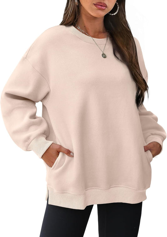 Womens Oversized Sweatshirts Crewneck Long Sleeve Tops Fleece Pullover Fall Fashion Clothes with Pocket