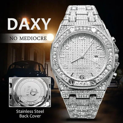 Mens Fashion Watches Luxury Gold Analog Watch Calender Man Hip Hop Bracelet Watch Diamond Quartz Wristwatches