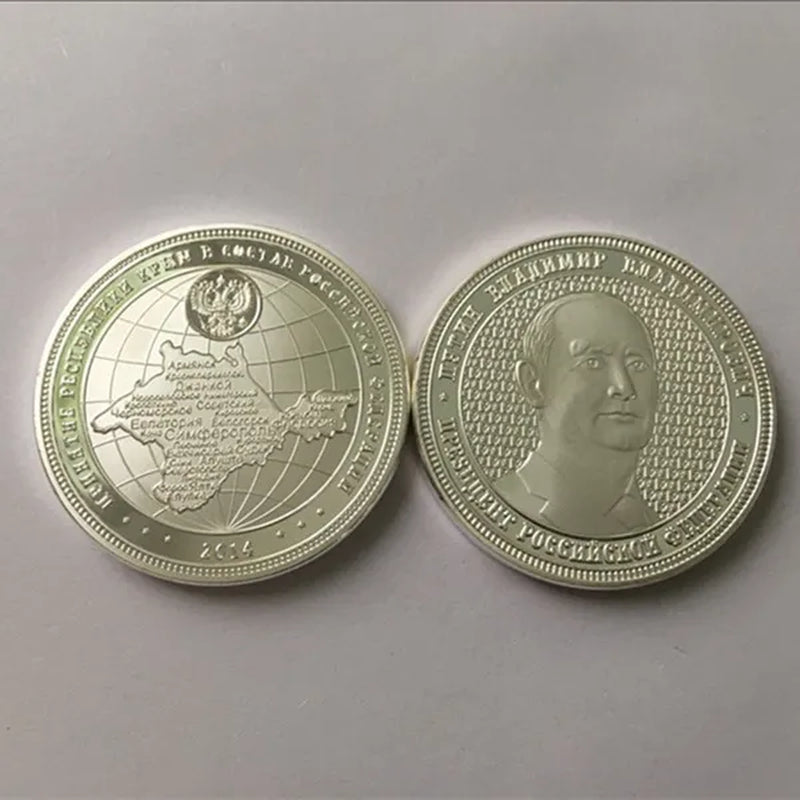 2 Pcs the Putin Coin President of Russia Badge 40 Mm Silver Plated Crimea Map Souvenir Coin