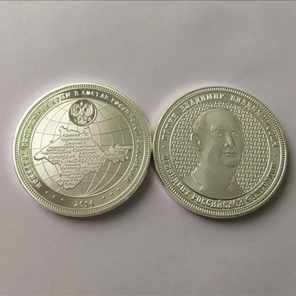 2 Pcs the Putin Coin President of Russia Badge 40 Mm Silver Plated Crimea Map Souvenir Coin