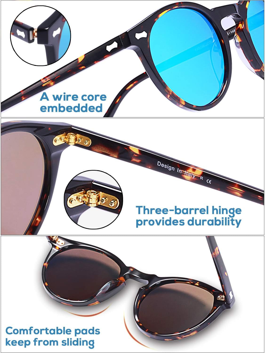 Vintage Polarized Sunglasses for Men UV400 Protection Retro Fashion Eyewear Hand-Crafted Acetate Frame CA5288L