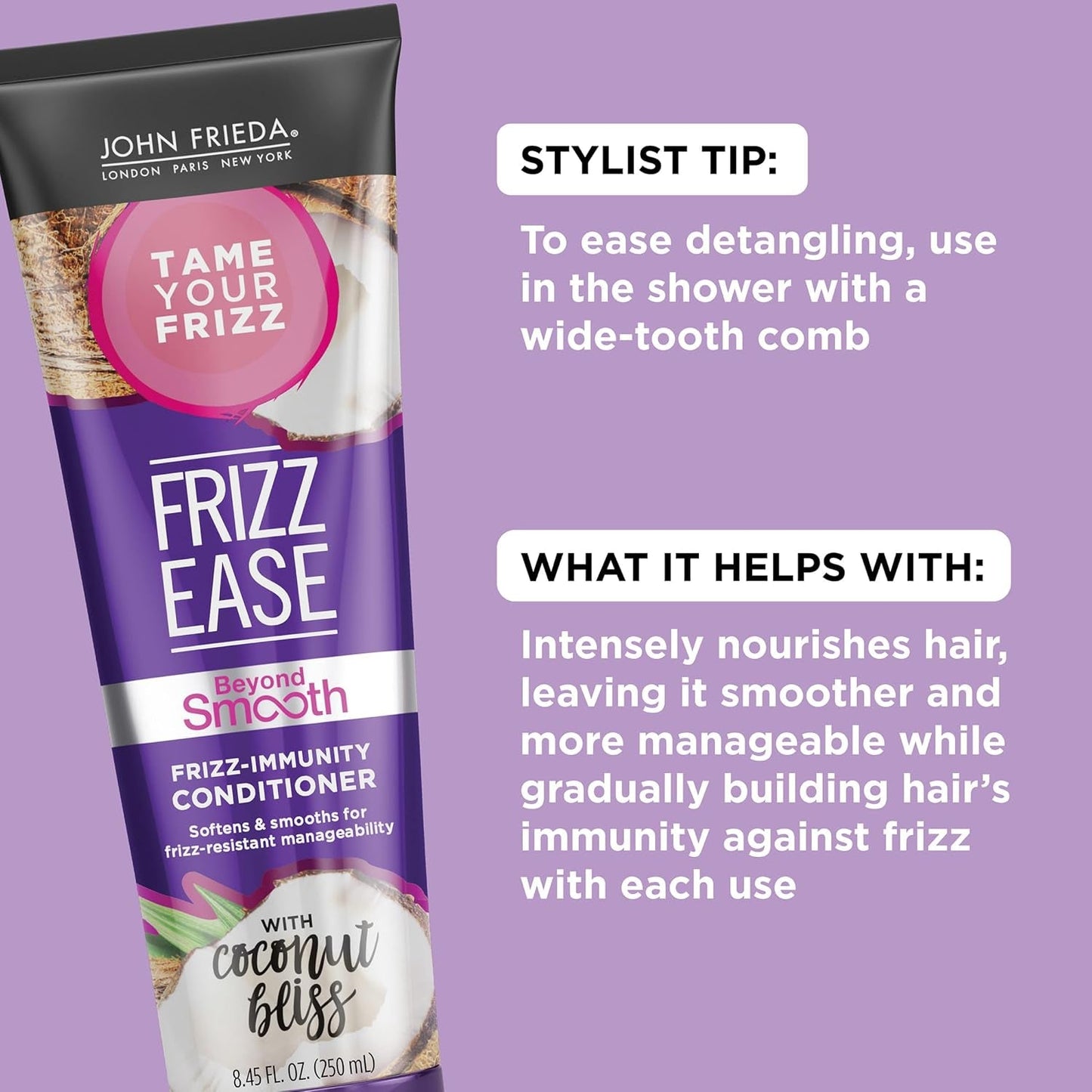 Frizz Ease beyond Smooth Frizz-Immunity Conditioner, 8.45 Ounces, Anti-Humidity Conditioner, Prevents Frizz, with Pure Coconut Oil
