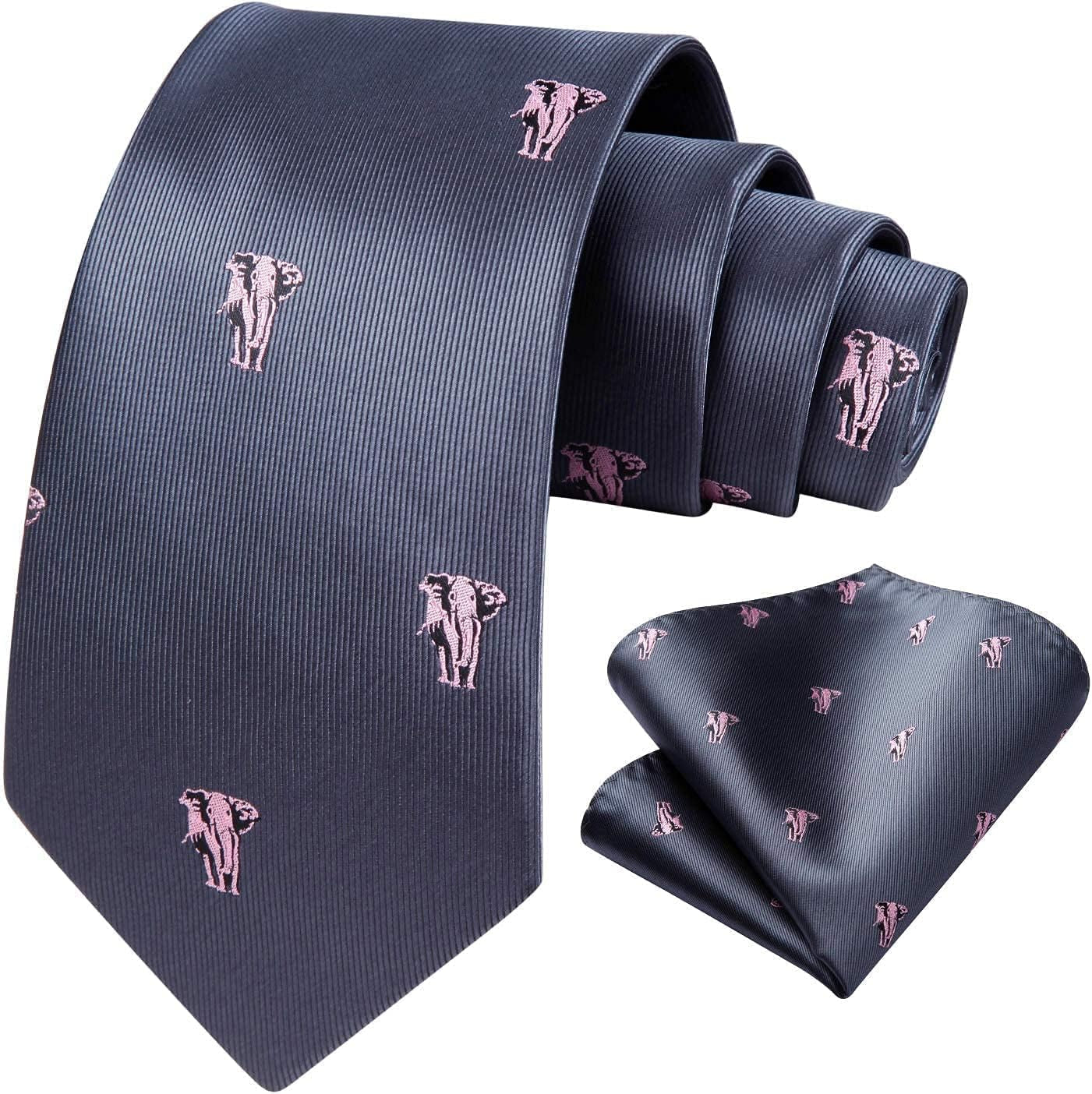 Ties for Men Classic Animal Tie and Pocket Square Set Jacquard Woven Silk Neckties Handkerchief Wedding Party