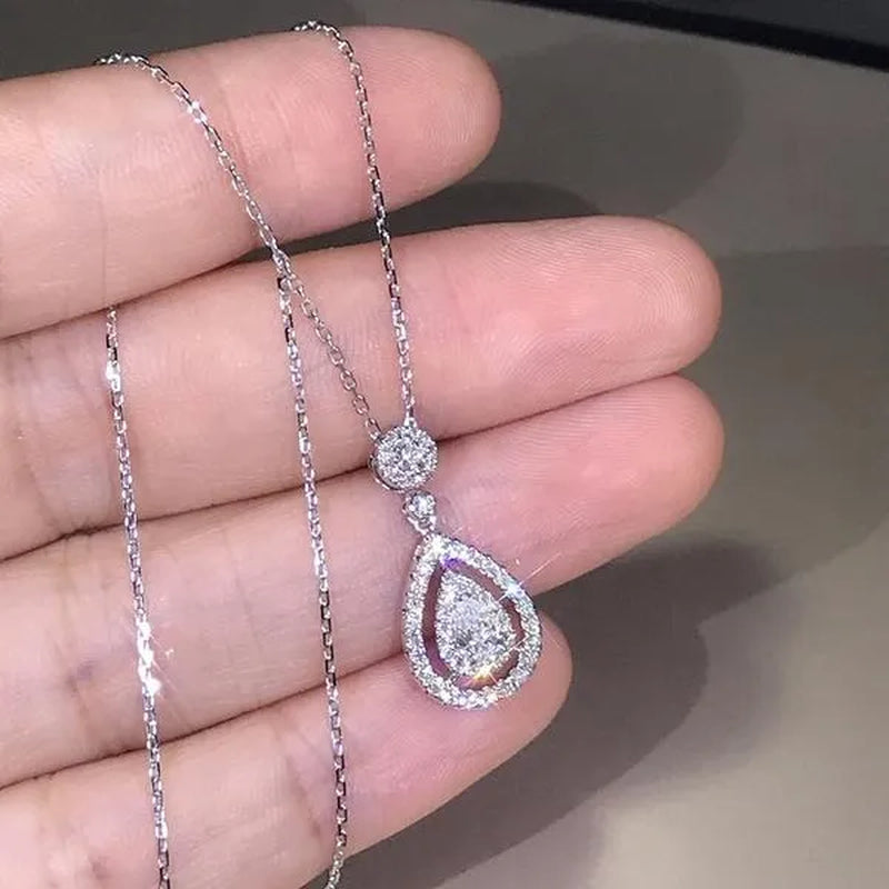 Women'S Fashion Water Drop Diamond White Sapphire Pendant Necklace Women Jewelry Gifts