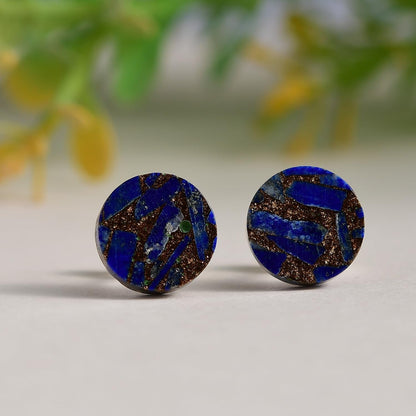 Lapis Lazuli Stud Earrings, Sterling Silver Hypoallergenic Modern Minimalist Flat round Coin Stud Earrings for Women Girls (Lapis Lazuli)