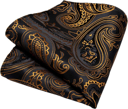 Mens Tie Set Silk Solid Paisley Necktie and Pocket Square Cufflinks Classic Formal Ties for Men Wedding Party