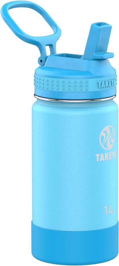 Actives Kids 14 Oz Vacuum Insulated Stainless Steel Water Bottle with Straw Lid, Atlantic Blue