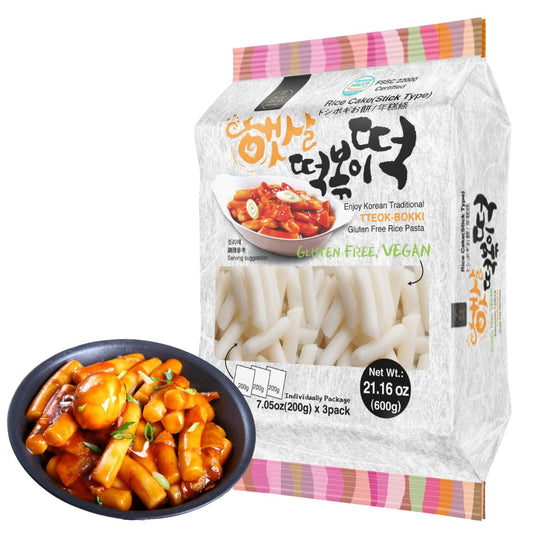 Korean Rice Cake Tteokbokki Stick – 1 Pack (3 Individual Package X 1 Pack) Vegan, Non-Gmo, Gluten Free, Tteok Rice Cakes Food Pasta 21.16 Oz per Pack