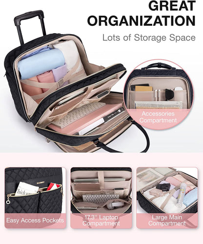 Rolling Laptop Bag Women, Briefcase for 17.3 Inch with Wheels Computer Case Work Travel Business