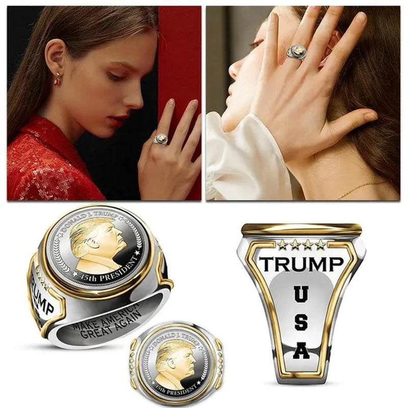 USA President Trump Statue Commemorative Coin Rings Trump Supporters Titanium Steel Jewelry Successfully Elected Souvenir Gift