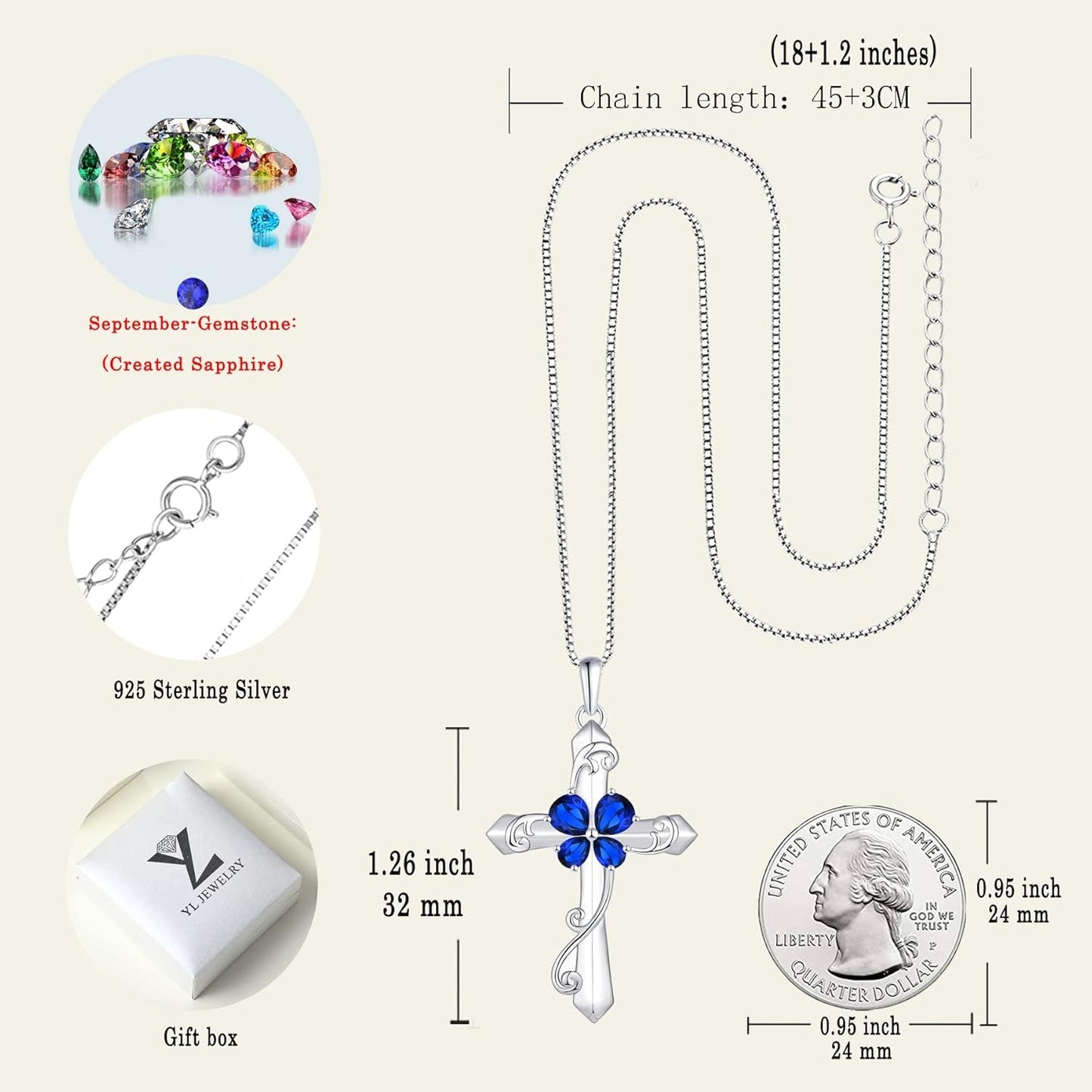 Women'S Butterfly Cross Necklace Sterling Silver Birthstones Leaves Pendant Crucifix Jewelry for Women