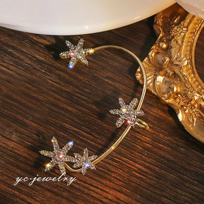 Shining Zircon Snowflake Ear Cuff for Women Non Piercing hanging ears Ear Clips Diamond Ear Hook Party Wedding Jewelry Gifts