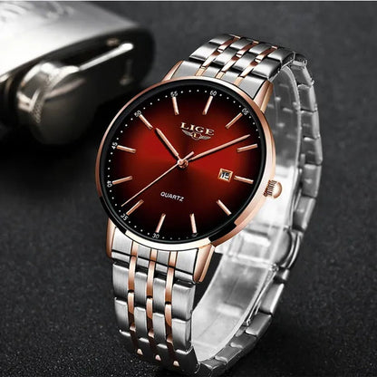 LIGE Luxury Ladies Watch Waterproof Rose Gold Steel Strap Women Wrist Watches Top Brand Bracelet Clocks Montre Femme