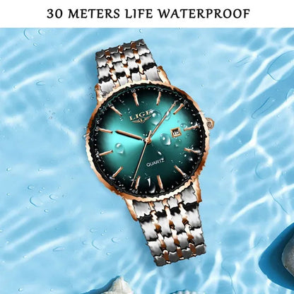 LIGE Luxury Ladies Watch Waterproof Rose Gold Steel Strap Women Wrist Watches Top Brand Bracelet Clocks Montre Femme