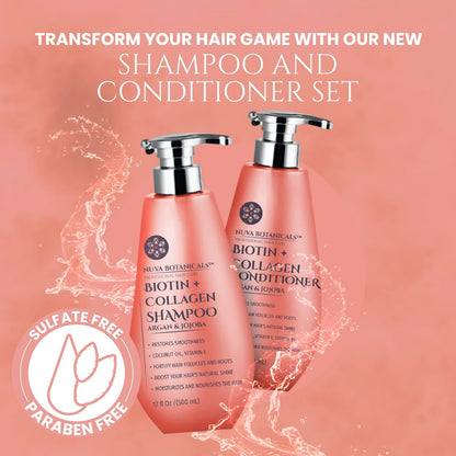 Biotin and Collagen Hair Growth Set - Shampoo and Conditioner for Women with Coconut Oil, Argan and Jojoba Oil for Thinning Hair (17 Fl Oz)