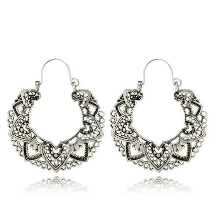 Vintage Fashion Ladies Boho 925 Silver Petal Heart Metal Totem Earrings Earrings Large Hoop Earrings Charm Bridal Wedding Engagement Earrings Anniversary Birthday Party Gift Jewelry 1 Pair