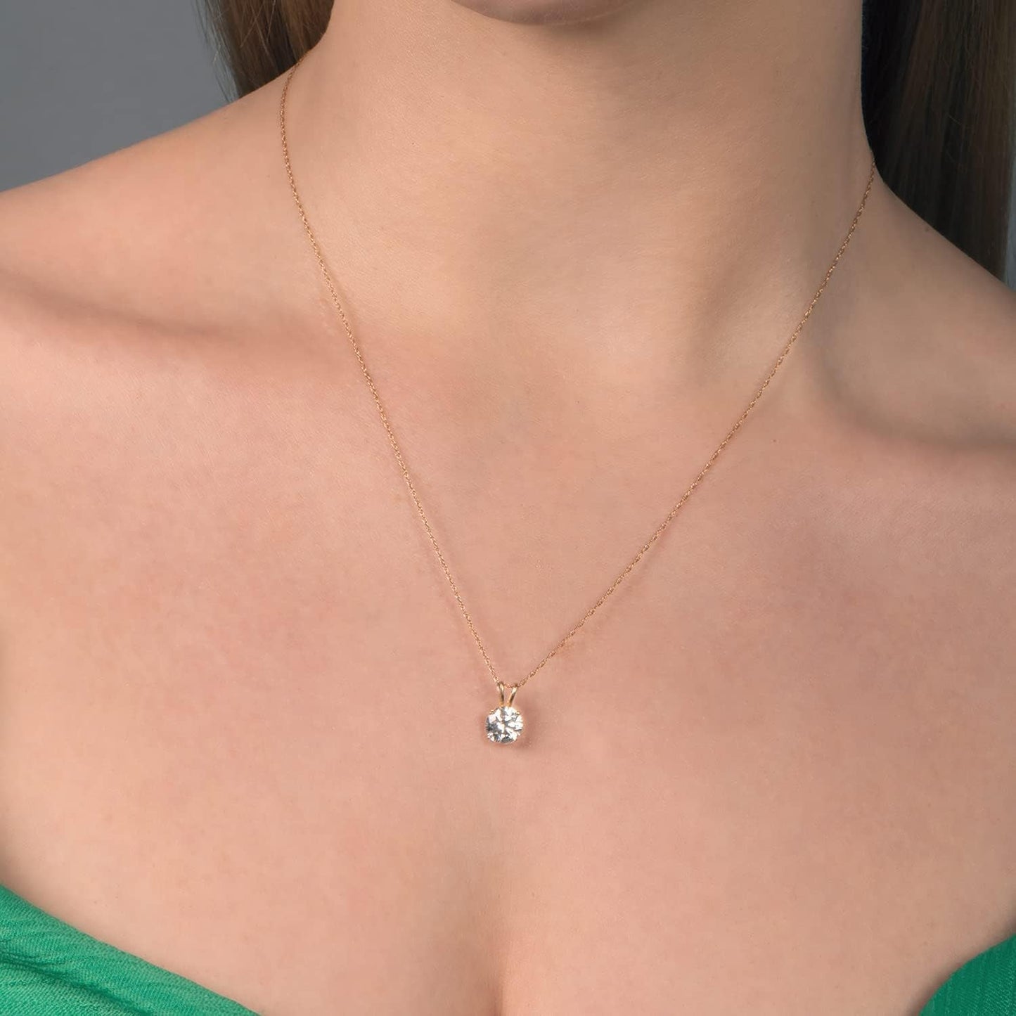 10K Solitaire Pendant Necklace for Women | Yellow or White Gold 6.5MM (1 Cttw) or 7.5MM (1.5 Cttw) or 8.0MM (2.0 Cttw) round Cut Cubic Zirconia Necklace | 18” Rope Chain | with Jewelry Gift Box